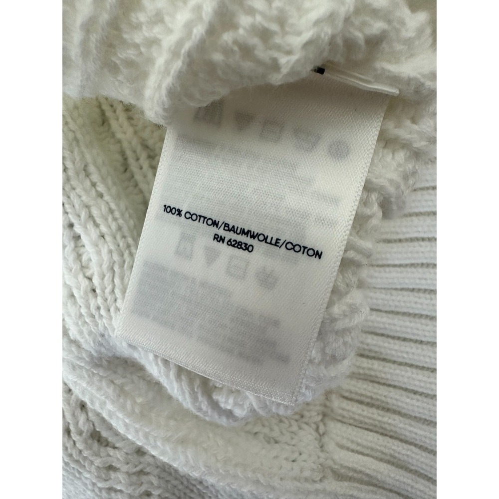 New Lands End Cricket Sweater Size M White Green Cable Knit V Neck Preppy - Picture 7 of 8
